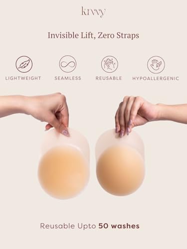 Image of Krvvy Lift-It Stick On Cups | Silicone Bra Uplifter Cups | Reusable Upto 50 Times | Invisible Breast Lift Cups | Skin- Friendly Adhesive | Upto 12 Hrs Hold