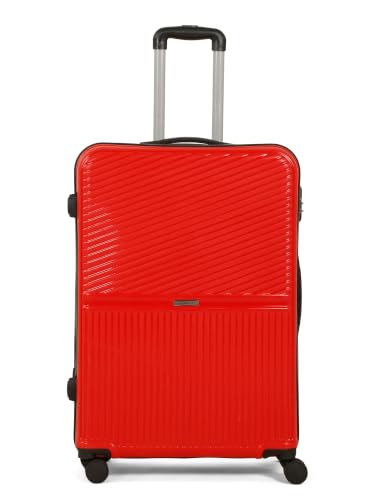 Image of Teakwood Large Size 8 Wheels Trolley Bag, Hard Cabin with Zipper Closure, Adjustable Push Button & Cross Side Strap, Number Lock System 360 Degree (Large, Red)
