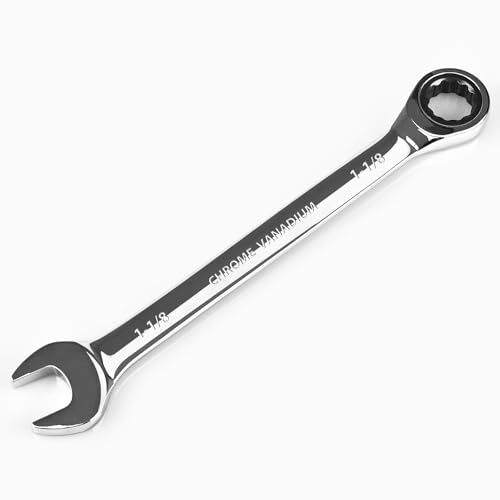 Egofine 1-1/8 inch Ratcheting Combination Wrench SAE Industrial Grade Gear Spanner with 12-Point Design 72-Tooth Ratchet Chrome Vanadium Steel