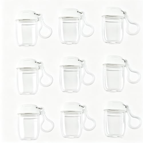 ZHQZZPH 9 Pack 30ml Refillable Cosmetic Bottles | Empty Containers Mini Hand Sanitizer & Lotion Dispensers with Travel Hook Clear Reusable Portable Pump for Liquids Creams - White Flip Cap Carrier