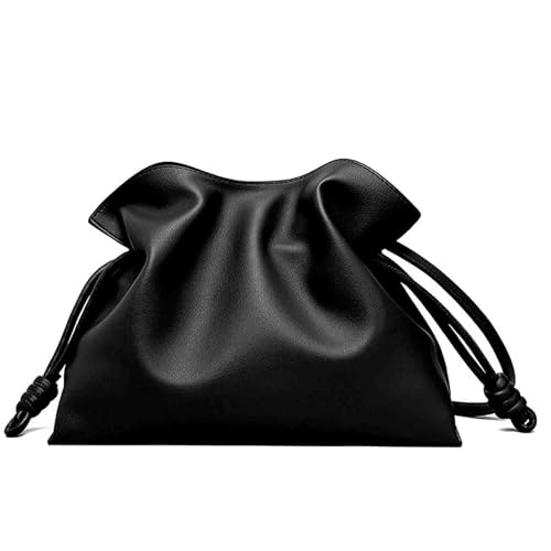 BXCNCKD Women's Versatile Crossbody Bag with Cloud Drawstring, Pleated Bucket Bag - Fashionable PU Leather for Women (Black)