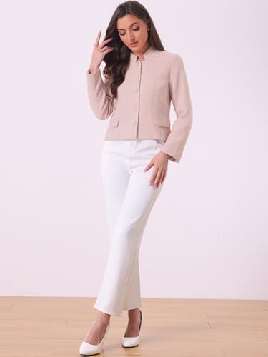 Allegra K Women's Plaid Tweed Blazer Long Sleeve Button Down Work Office Short Jacket2