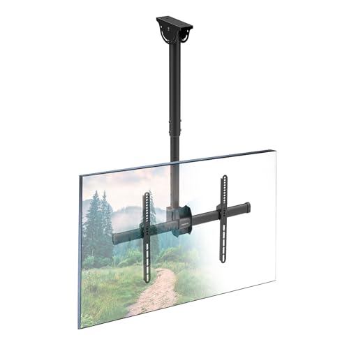 Mount-It! TV Ceiling Mount Bracket, Adjustable Height Full Motion 360 Deg Rotation Tilting Swiveling for Flat Panel LCD LED OLED Plasma TVs, Fits up to 75 Inch 110 Pound Capacity, Black (MI-509B)