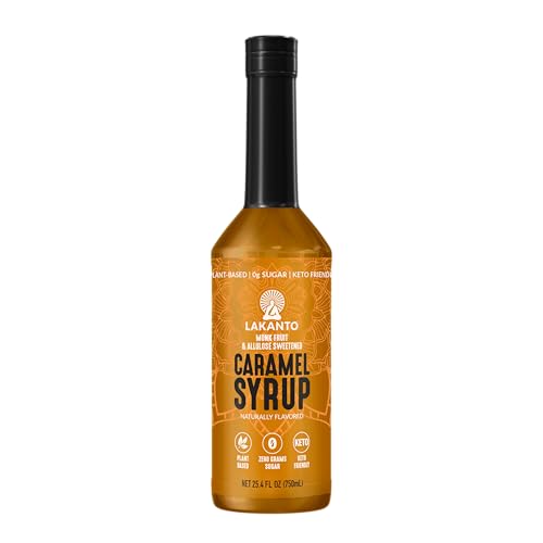 Lakanto Simple Flavoring Syrup - Monk Fruit Sweetener with Allulose, Perfect for Coffee, Tea, Cocktails, Snow Cones, Sodas, Other Drinks, Keto, Vegan (Caramel - 25.4 fl oz)