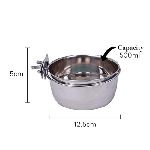 Image of Pets Empire Best Stainless Steel Birds Coop Cup Feeder Bowl (500ML X 3, COOP Cup CLAMP Holder)