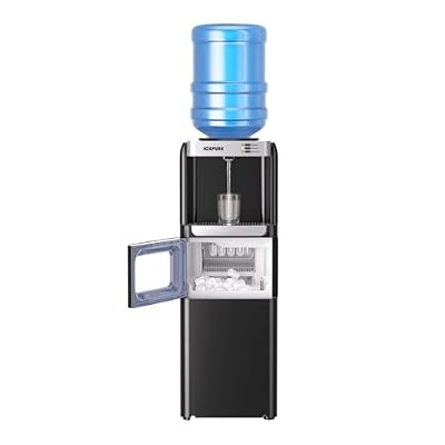 ICEPURE 3-in-1 Water Dispenser with Ice Maker, Water Cooler Dispenser for 5 Gallon Bottle Built-in Bullet Ice Maker Top Loading, Hot and Cold Water Dispenser for Home/Office, 33lbs/24H, Child Lock