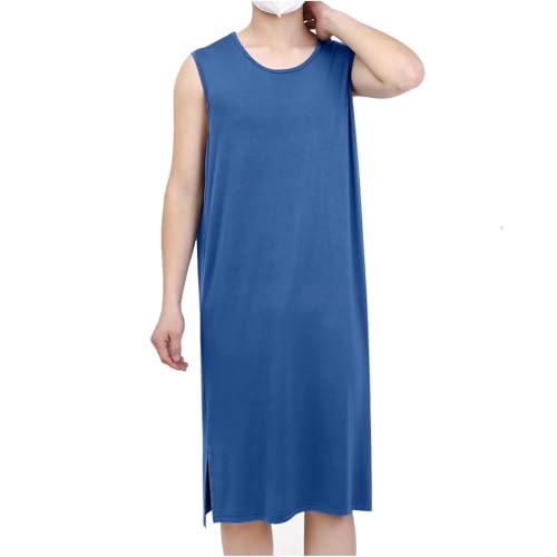 Cambkatl Men's Sleeveless Nightgowns, Soft Modal Loose Crewneck Pjs Nightshirt Summer Sleep Shirts