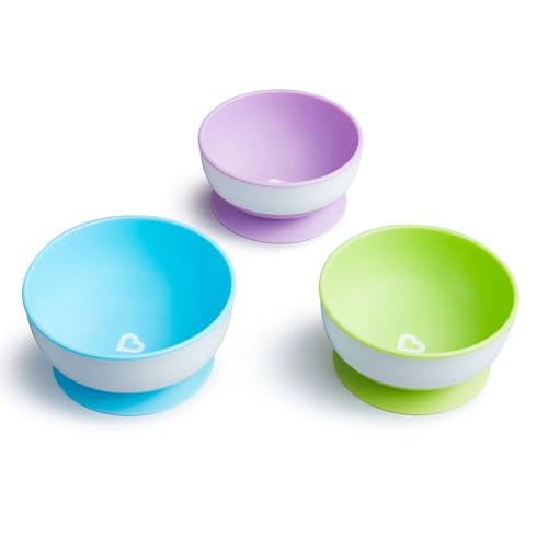 Image of Munchkin Stay Put Suction Bowls for Baby and Toddler,Blue /Green /Purple,3 Count (Pack of 6)