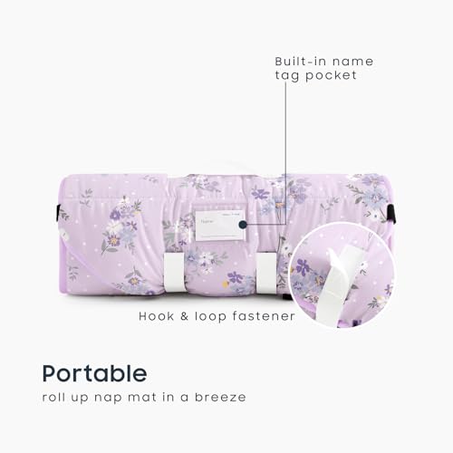 Image of Wake In Cloud - Cot Nap Mat with Pillow and Blanket, 100% Cotton Fabric, for Toddler Kids Girls Ages 3 Plus in Daycare Kindergarten Preschool with Elastic Corner Straps, Floral Flowers