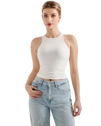 SUUKSESS Women High Neck Sleeveless Double Lined Summer Basic Crop Tank Tops 2025