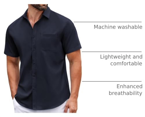 Image of COOFANDY Mens Short Sleeve Casual Button Down Shirts Summer Untucked Dress Shirts with Pocket