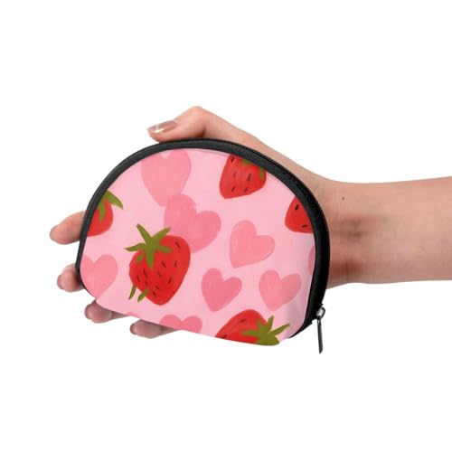 Portable Coin Purse Strawberry Heart Pattern Mini Zippered Money Pouch Card Holder3