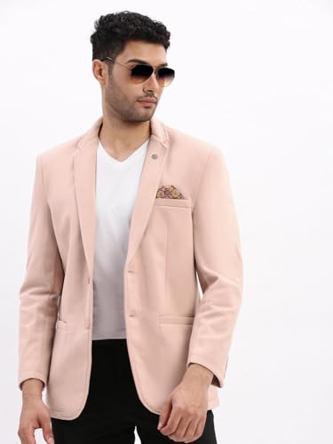 Image of SHOWOFFFF Men Solid Single Breasted Casual Blazer | Notched Lapel Full Sleeves Cotton Blazer for Mens | Slim Fit Regular Length Blazer for Men's