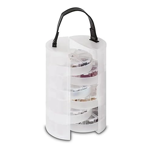 Rayher 39499000 Sortierbox, für Kleinteile, rund, ø 13cm, mit Tragegriff, transparent, für Bügelperlen, Pailletten, Perlen, Schmucksteine, Strass und Glitter, Rondell, Schmuckschatulle, Box Round