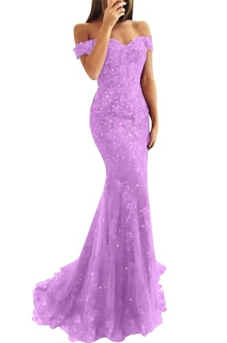 Laces Appliques Prom Dresses for Women 2025 Off The Shoulder Tulle Long Bodycon Mermaid Formal Evening Gowns