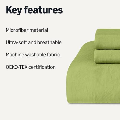 Image of Amazon Basics Brushed Microfiber Comforter Set, Very Soft with Natural Texture, Oeko-TEX Certified, Machine Washable, 3-Piece, King, Green