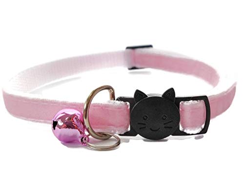 Velvet Cat Collars with Bell, Baby Pink Velvet, Kitten Collar (10cm - 18cm)