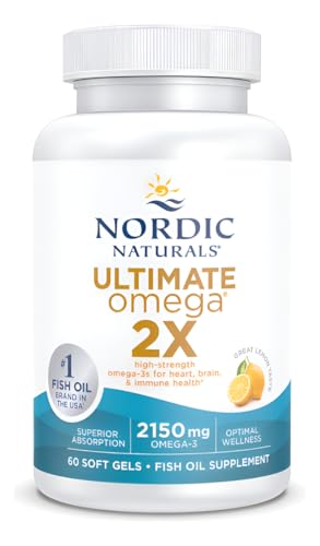 Nordic Naturals Ultimate Omega 2X | 2150 Mg Omega 3 Fish Oil Supplement EPA And DHA | For Optimum Wellness & Brain, Heart Health | Lemon Fish Oil For Men And Women | 60 Softgels