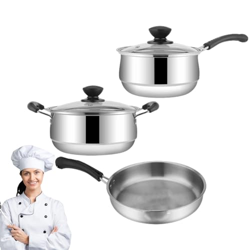 Juego De Sartenes Y Sartenes Antiadhesivos, Juego De Batería De Cocina De 3 Piezas, Juego De Sartenes De Inducción Con Tapas, Juegos De Utensilios De Cocina, Sartenes Y Estufas De