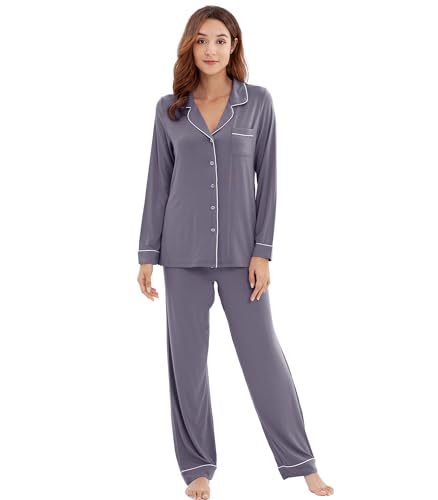 Image of WiWi Viscose from Bamboo Women's Pajamas Set Super Soft Button Down Top and Pants Sleepwear Cooling Pjs S-3X