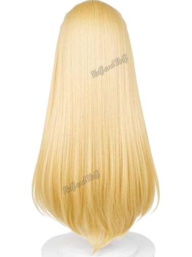 Image of Long Straight Blonde Anime Game Princess Cosplay Wig with Braid for Women | 27.5'' Light Golden Center Part Wigs Synthetic Hair for Halloween Party Costumes