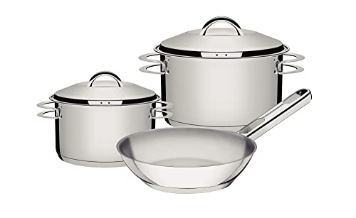 Jogo de Panelas Tramontina Aço Inox Fundo Triplo Solar 3 Peças, Cinza, 65510743