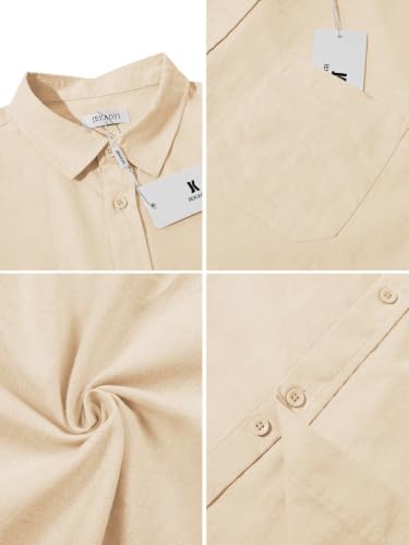 Image of JEKAOYI Mens Button Down Cotton Linen Shirts Casual Long Sleeve Beach Tops