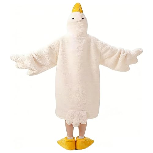 Snuggy Ducks Goose Blanket Hoodie Funny Duck Rubber Wearable Blanket Hoodies Goose Blankets White/Gray Duck Costume (White Large)