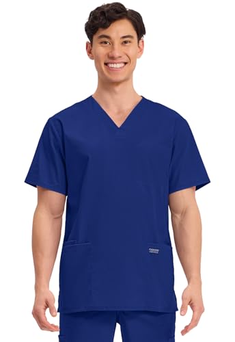 Cherokee Men's V-Neck Top Traditional fit with 4 Pockets, Ultra Soft, Durable, Fade Resistant, 2-Way Stretch Fabric - WW695, L, Galaxy Blue