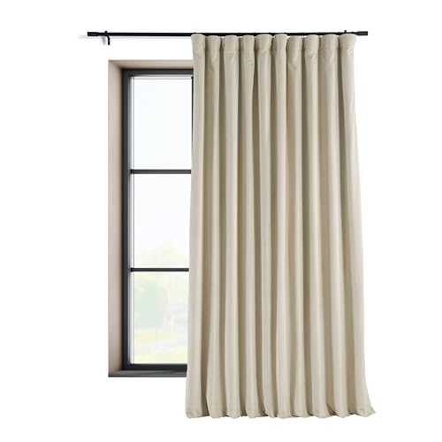 HPD Half Price Drapes Signature Velvet Thermal Blackout Curtains for Living Room 96 Inch Long (1 Panel) Rod Pocket Insulated Blackout Curtains for Bedroom Window Curtains, 100W x 96L, Ivory