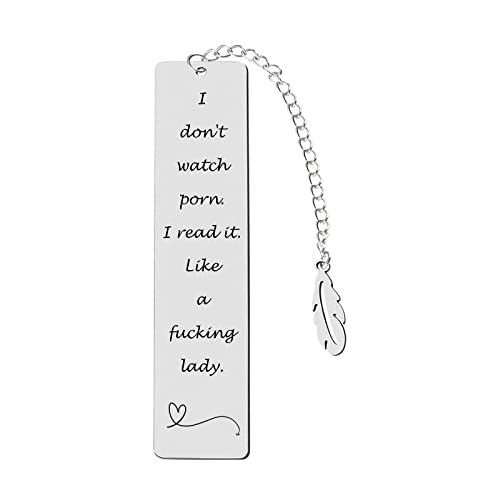 Teniinet Metal Bookmark Gift, 'I Don't Watch Porn. I Read it Like a Fking Lady' Stainless Steel Leaf Pendant Book Mark with Box for Women, Men, Friends, Teacher, Classmate, Book Lovers