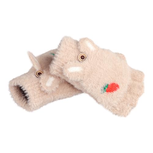 Women Winter Fingerless Glove Convertible Warm Mitten Girl Cartoon Half Finger Thermal Glove Knitted Warm Typing Glove3