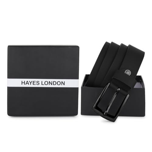 Image of HAYES LONDON Belts for Men Leather Original, Formal & Casual Leather Belt with Solid Metal Curved Buckle