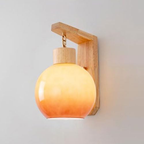 HAOZIWEI Lámpara de Pared de Madera con Pantalla de Cristal, lámpara de Pared Creativa, Apliques de Registro, lámpara de Pared Antigua de Granja para Dormitorio, mesita de Noche, lámpara de Lectura