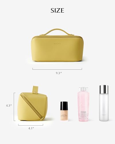 Image of EACHY Travel Makeup Bag, Large Capacity Cosmetic Bag for Women, Waterproof PU Leather, Flat Open Portable Toiletry Bag for Skincare, Brushes & Travel Essentials