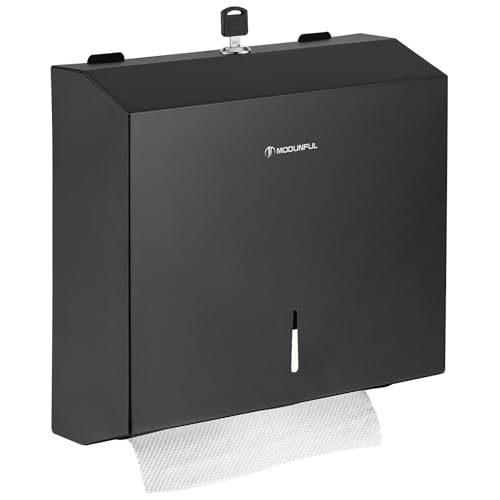 modunful Papierhandtuchspender Wandmontage Multifold Z-Falz Edelstahl Papierhandtücher Spender, Große Kapazität Papierhandtuchhalte mit Schloss, Geeignet für Bad, Küche und Öffentliche，Schwarz