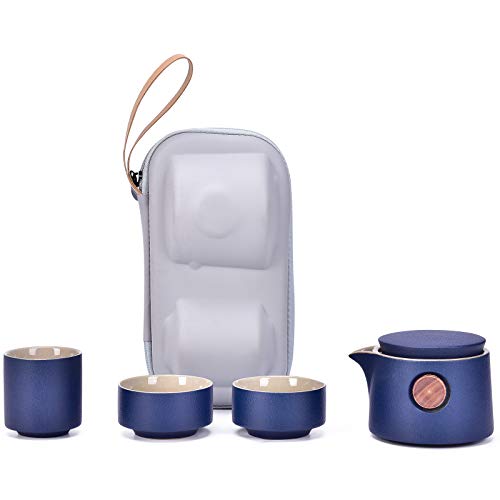 AiQueen Portable Tea Cup Set Ceramic Travel Tea Set Chinese Style Gaiwan Tea Set with Portable Bag for Indoor,Outdoor,Picnic (5, Blue)