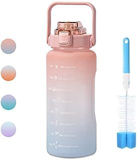 AuGu Large Capacity Water Bottle 2L Fitness Outdoor Sports Water Bottle With Straw and Time Mark Motivational Water Bottle Ensure Enough Water-Drinking Throughout The Day, Pink Blue Gradient