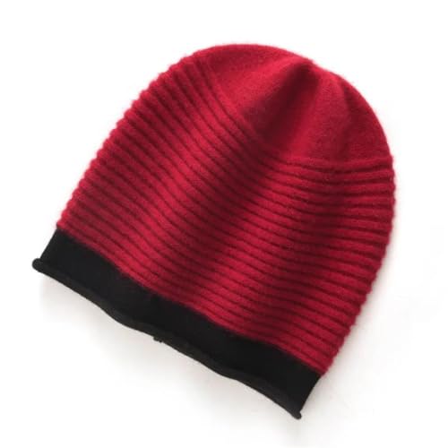 Weiche Kaschmir-Beanie-Mütze für Damen, mit Bündchen, verdickt, warme Wintermütze