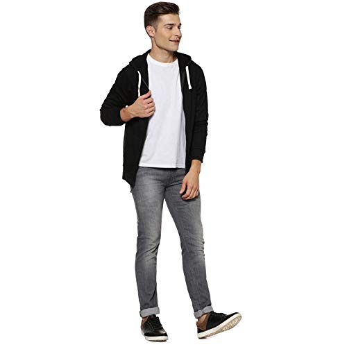 Image of CAHOOT Men's Dark Blue Zip-Front Hoodie with Contrast Drawstring for Casual Wear | Long Sleeve | Hooded Neck | Zipper Closure | Cotton Sweatshirt Crafted with Comfort Fit for Everyday Wear