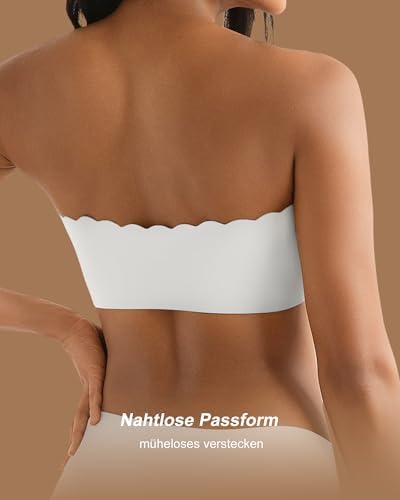SHARICCA Strapless beha voor dames, zonder beugel, naadloos, bandeau-beha zonder bandjes, push-up, naadloos, tube top, gevoerde bralette met antislip siliconen strapless beha, wit (echt beige), S