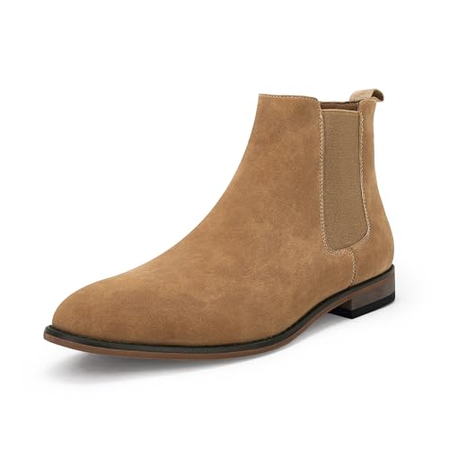 Mens Chelsea Boot Slip On Pointed Toe Stacked Low Heel Faux Suede