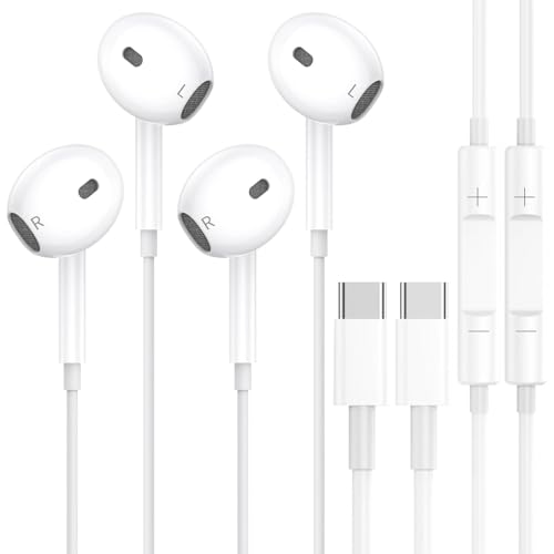 2 Packs USB C Wired Headphones for iPhone 16/15 Pro Max Plus, Type C Earbuds with Mic & Volume Control Nosie Reduction, Earphones HiFi Stere for iPad Pro, Galaxy S23/S22/S21/S20/Ultra Note 10/20