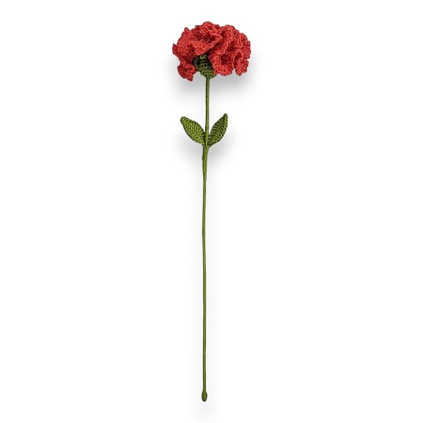 Happy Threads| Colourful Carnations,Eco-Friendly Handcrafted Single Stem Crocheted Flowers - Child-Safe, Lead-Free, Sustainable Decor & Gift Solution (Red)