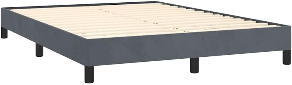 Dark Grey Velvet Bed Frame Full Size Platform Bed Frame with Sturdy Slatted Foundation Durable Heavy-Duty Mattress Support No-Box-Spring-Needed Modern Minimalist Bedroom Furniture