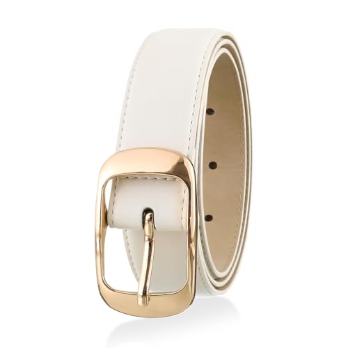 Womens White Belts with Gold Buckle Leather Belts for Women Ladies Fashion Waist Belt2