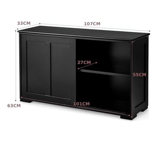 TANGZON Black Wooden Buffet Cabinet - Kitchen Sideboard with Sliding Doors & Adjustable Shelf, Perfect for Living and Dining Areas - Image 3