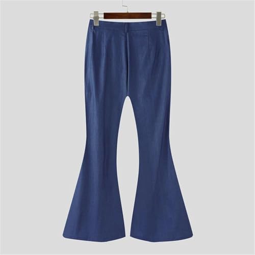 Mens Solid Color High Waist Flare Pants Casual Streetwear Stretch Straight Trousers with Button3