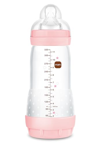 MAM Biberón Anticólicos, a partir de 4 Meses, 320ml, con Tetina 3 Flujo Rápido de Silicona de Fácil Aceptación, Autoesterilizable y Fácil de Limpiar, MAM Easy Start Anti Colic, Rosa Brillante, 1ud