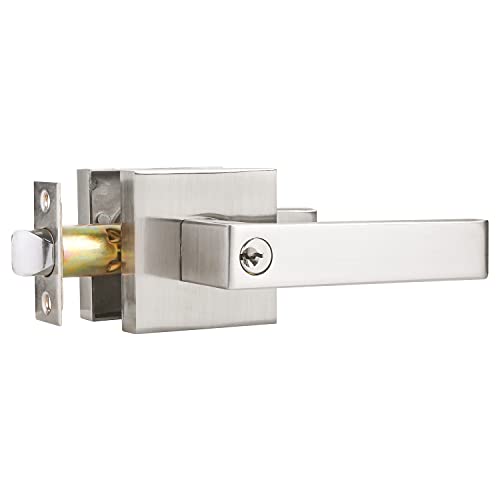 Heittis Türknauf in satiniertem Nickel-Finish, Türbeschläge, quadratisch, schwerer Eingangstürschloss mit gleichem Schlüssel, links/rechts, Türhebel für Vorder- und Außenbereich, Büro-Türschloss Cover